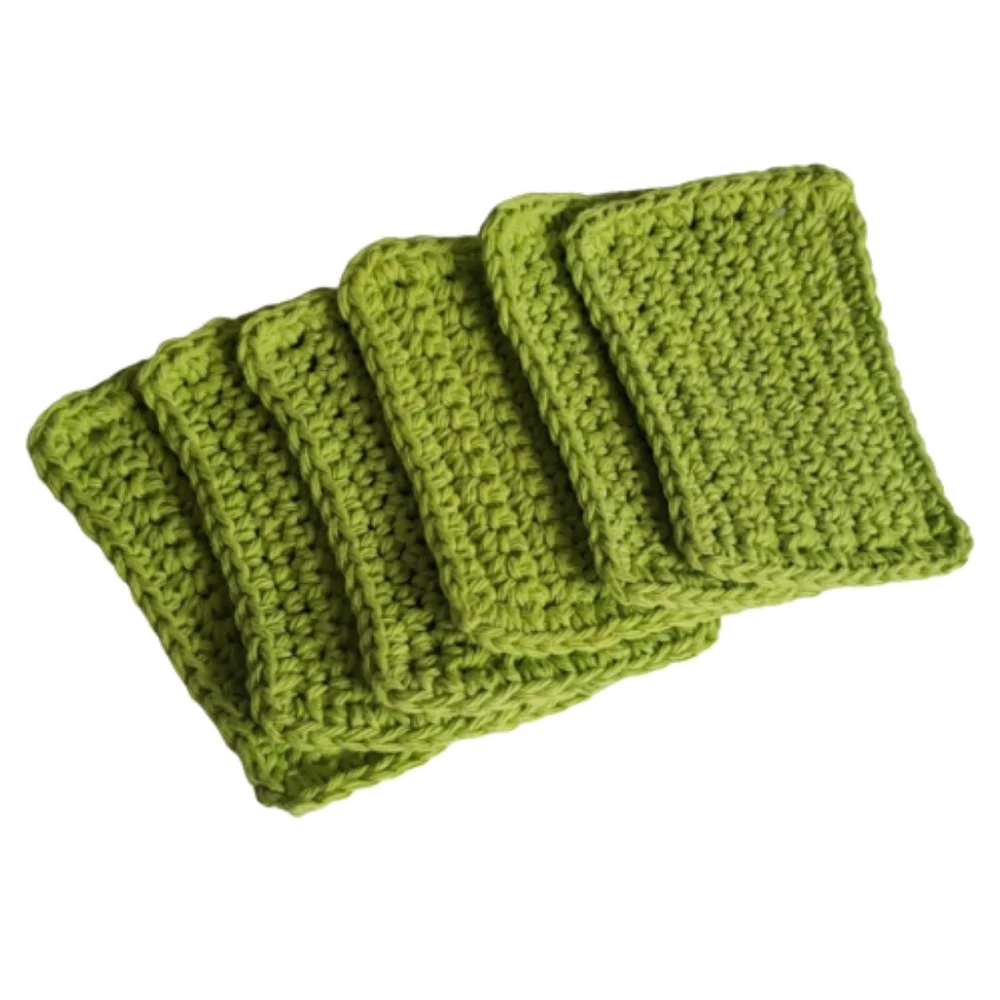 Reusable Eco Friendly Cotton Handmade Sponges-Set of 6-Lime Green